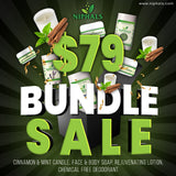 Load image into Gallery viewer, CINNAMON &amp; MINT CANDLE, FACE &amp; BODY SOAP, REJUVENATING LOTION, CHEMICAL FREE DEODORANT